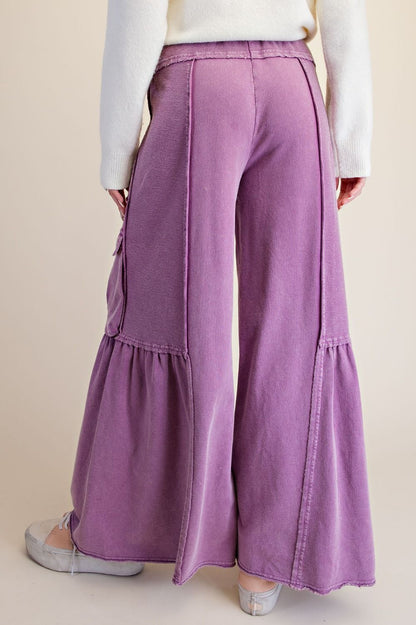 Dusty Magenta Cargo Wide Leg Sweatpants