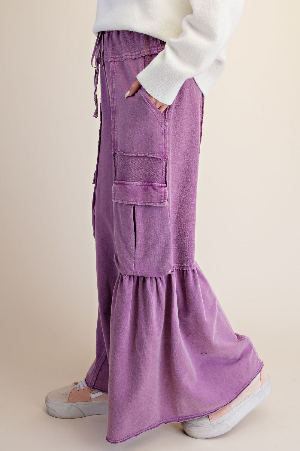 Dusty Magenta Cargo Wide Leg Sweatpants