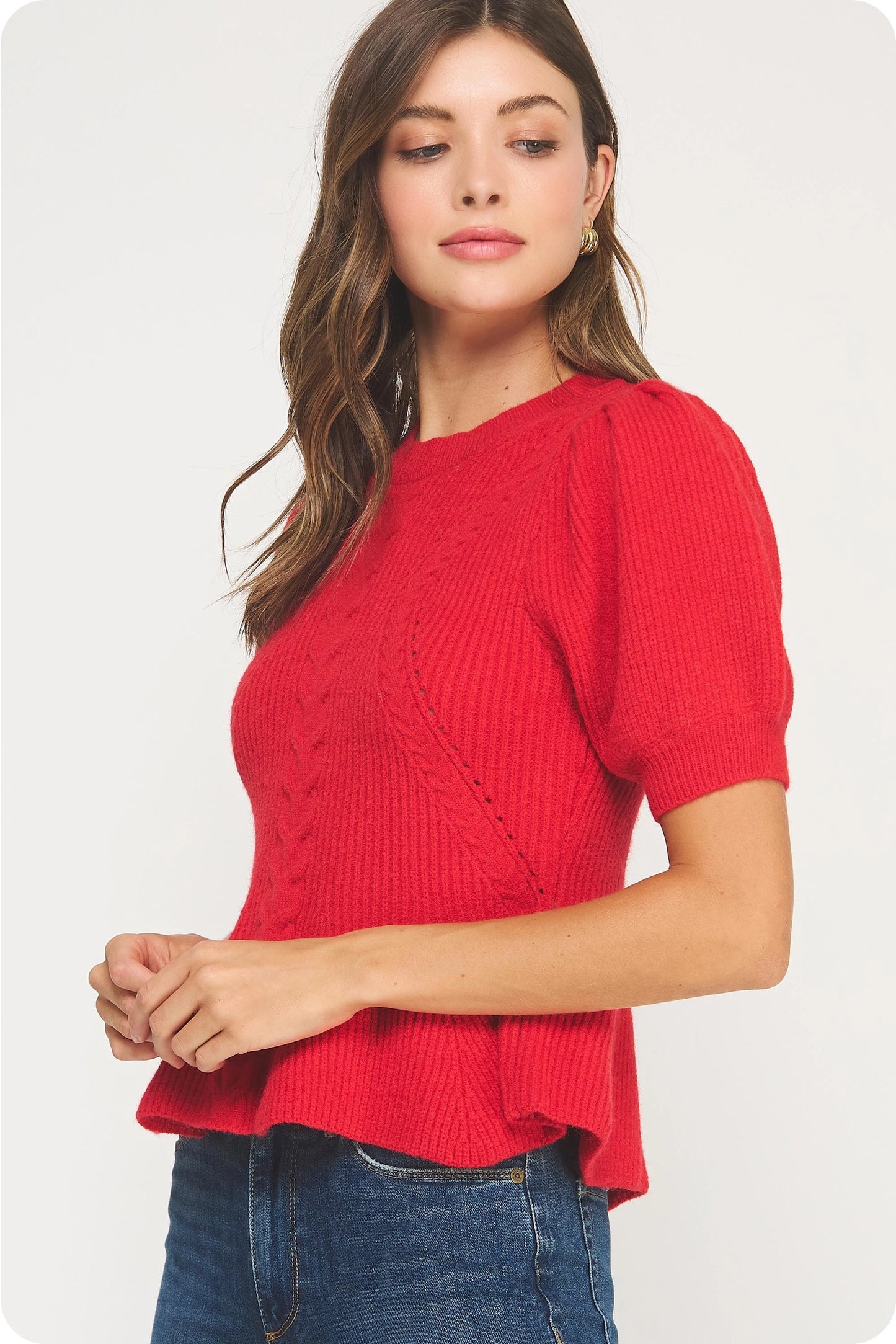 Frannie Flared Puff Sleeve Knit Top