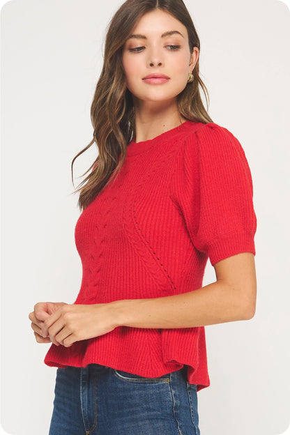 Frannie Flared Puff Sleeve Knit Top