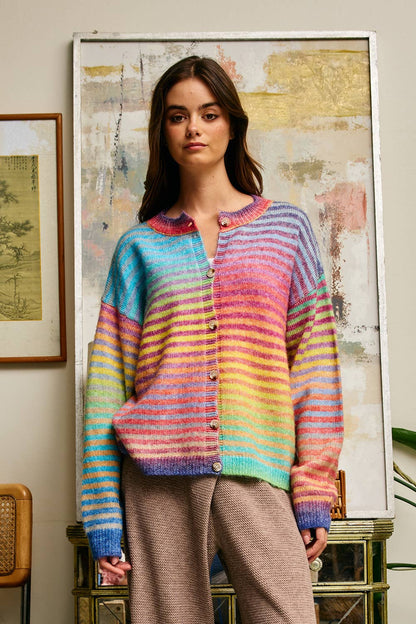 Cozy Vibes Rainbow Striped Cardigan