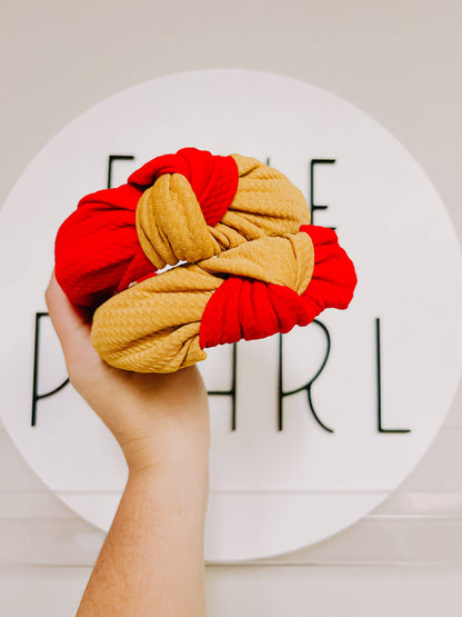 Gold Red Colorblock KC Chiefs Knotted Headband for Girls & Women