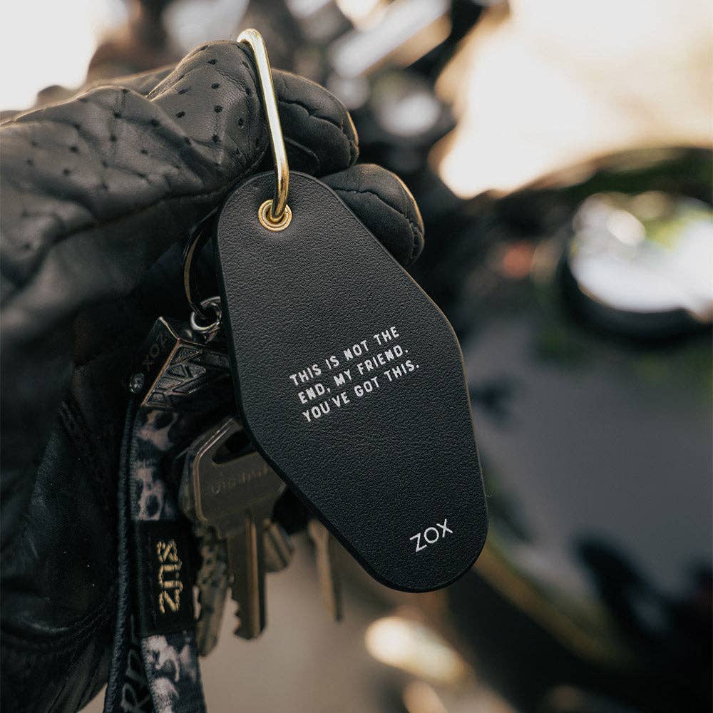 Never Give Up Leather Motel Keychain