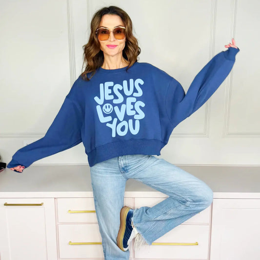 Jesus Loves You Puff Sweatshirt Navy