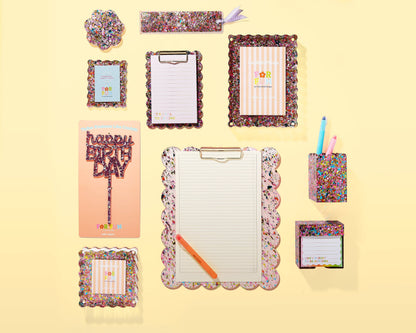 Scalloped Clipboard w/ Notepad - Small - Happy Confetti