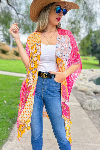 Multi Patchwork Printed Kimono Cover Up