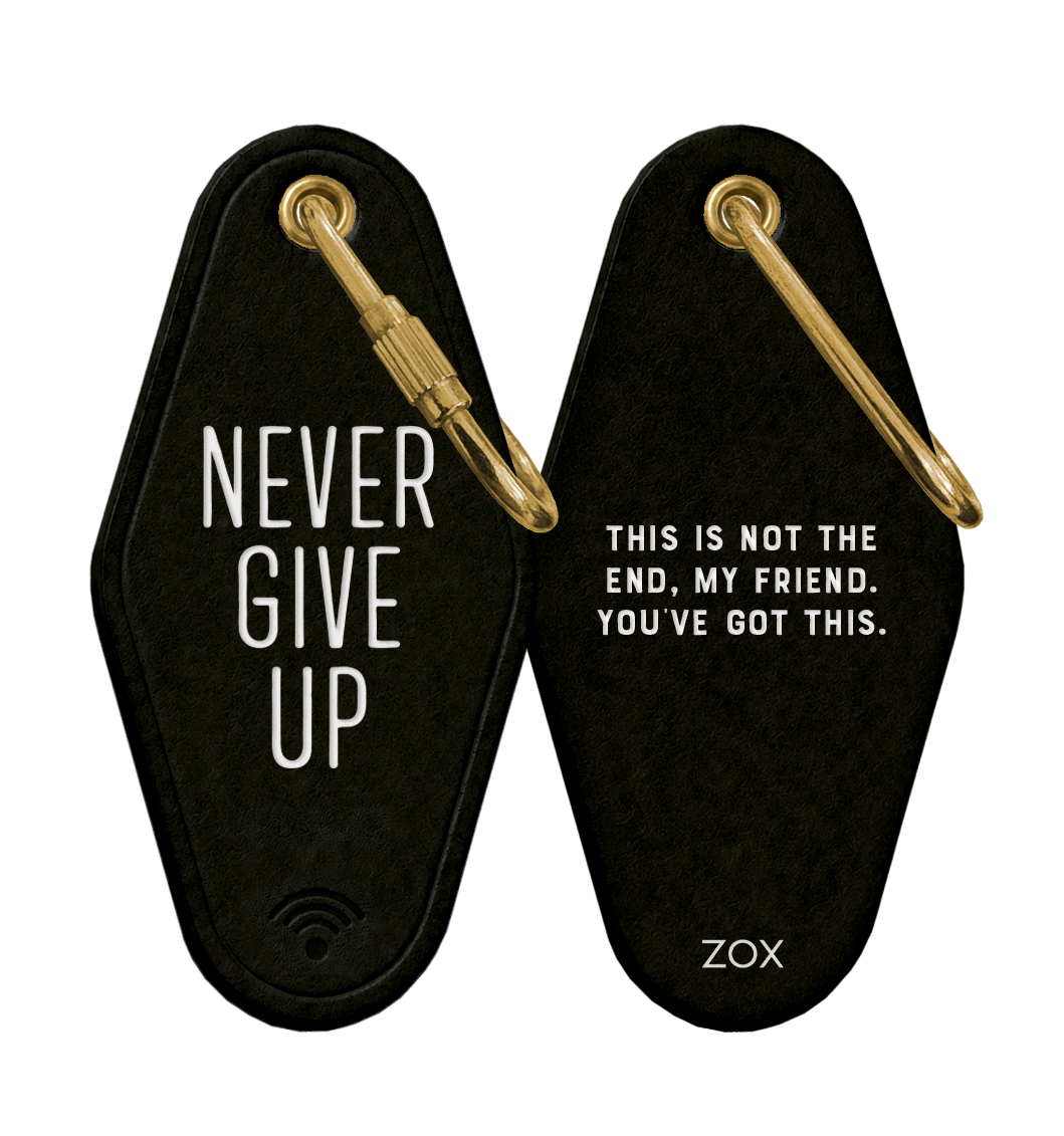 Never Give Up Leather Motel Keychain