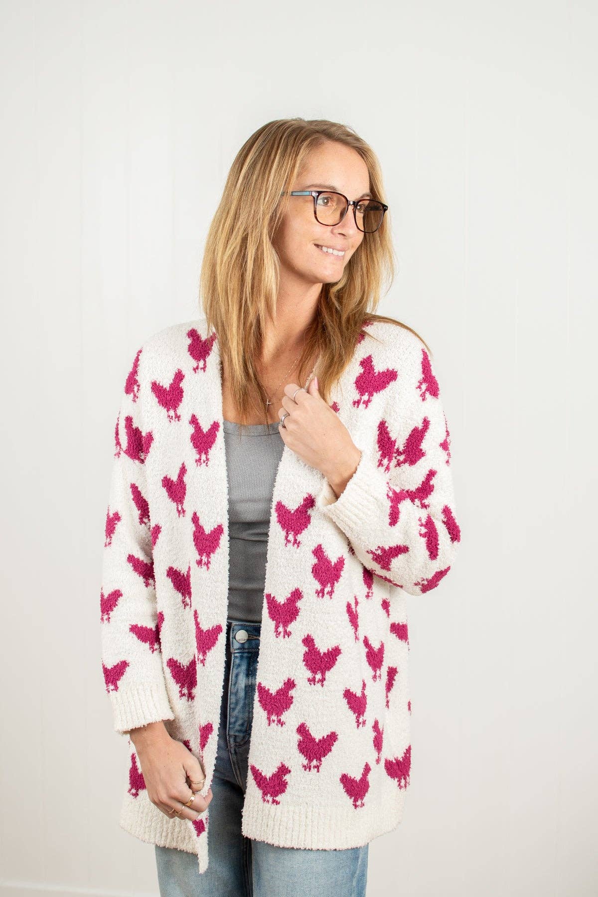 Pink Chicken Cloud Cardigan- Reversible