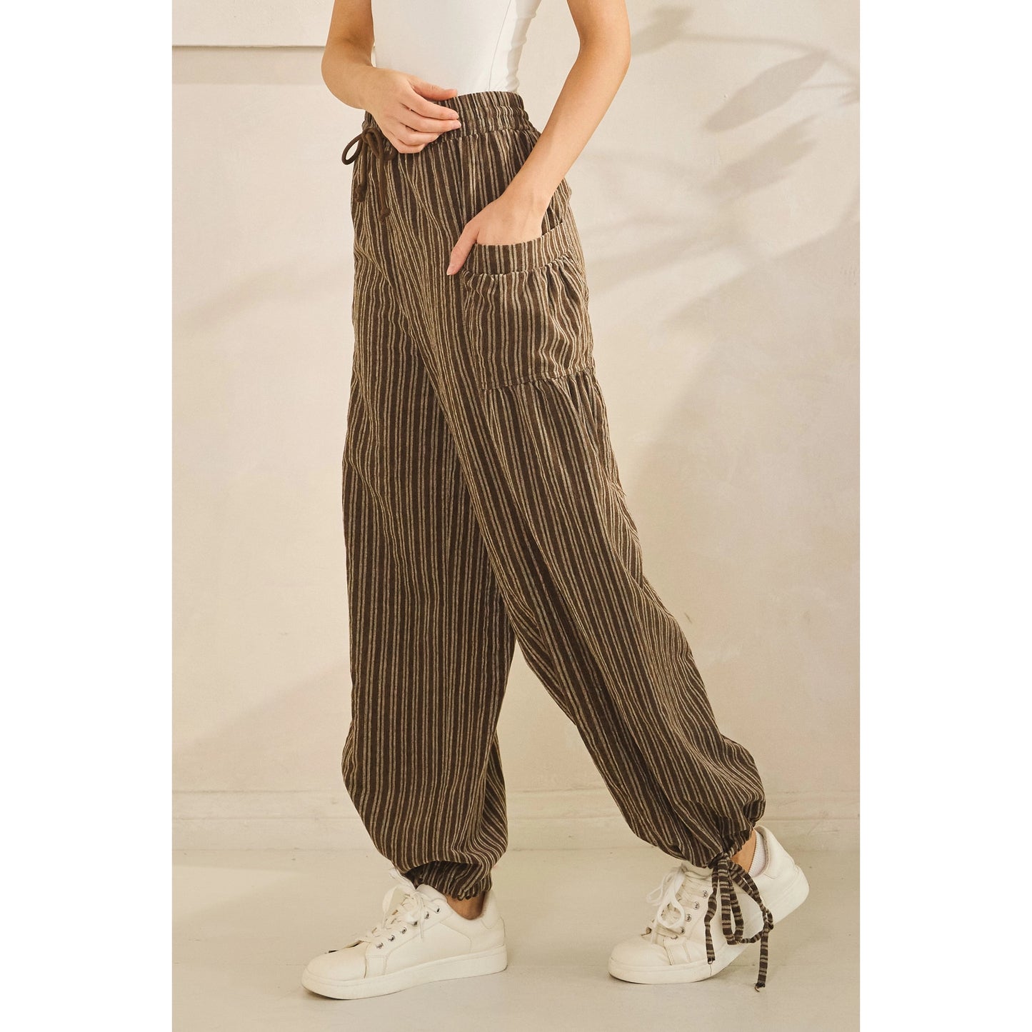 Drawstring Pants Stripe Cargo Pants