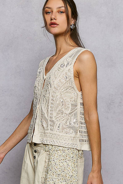 Pearl Stud Embroidery Sequin Vest