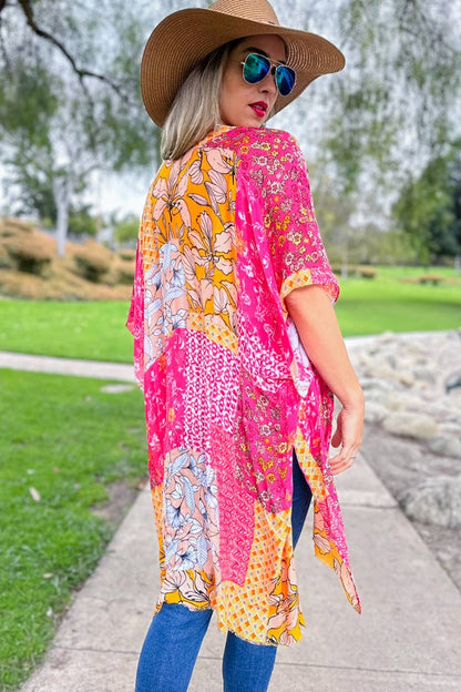 Multi Patchwork Printed Kimono Cover Up