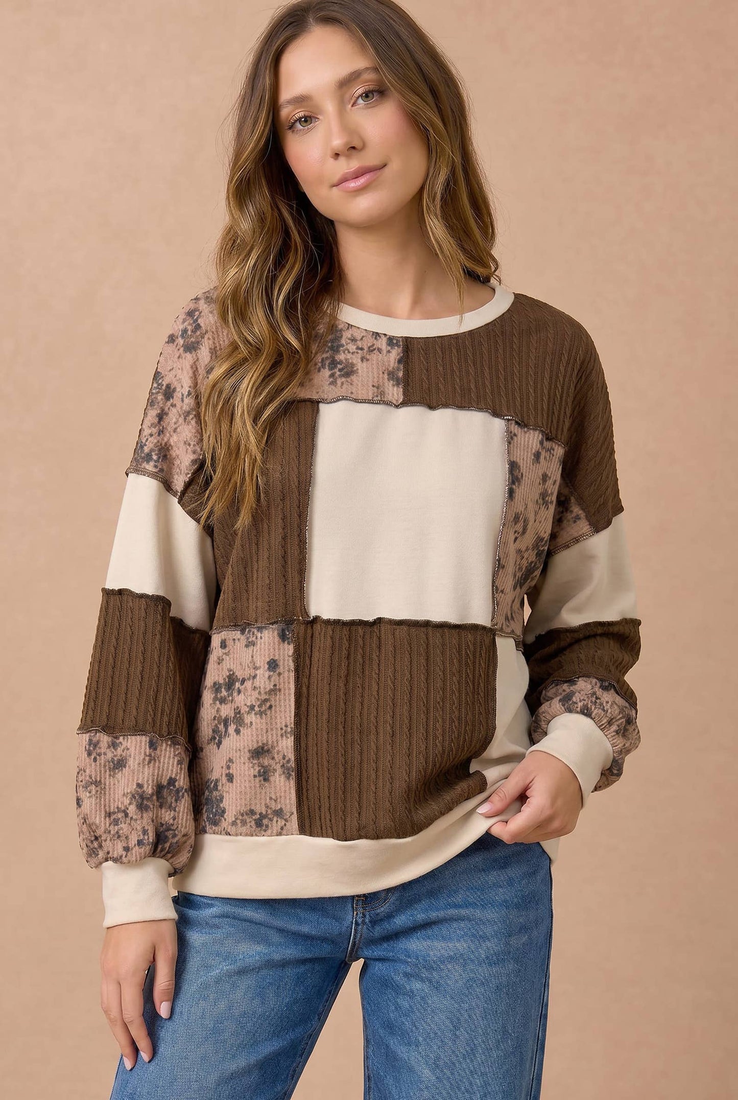 Floral and Cable Knit Patchwork Top