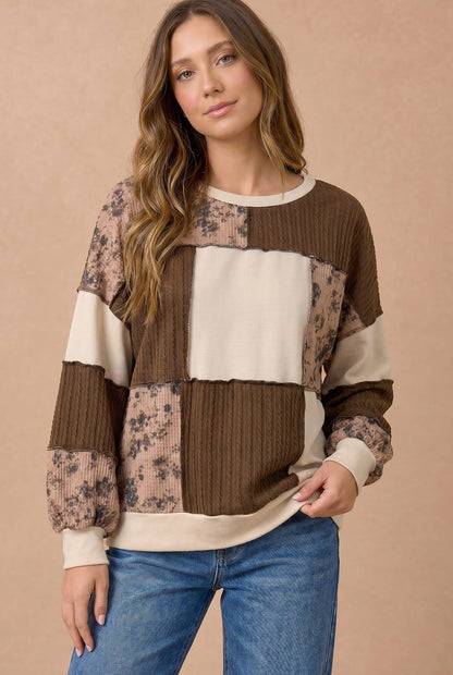 Floral and Cable Knit Patchwork Top