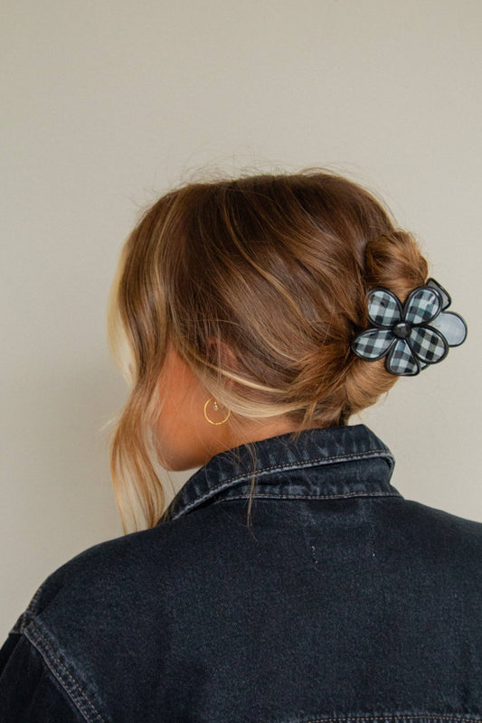 Plaid Flower Claw Clip