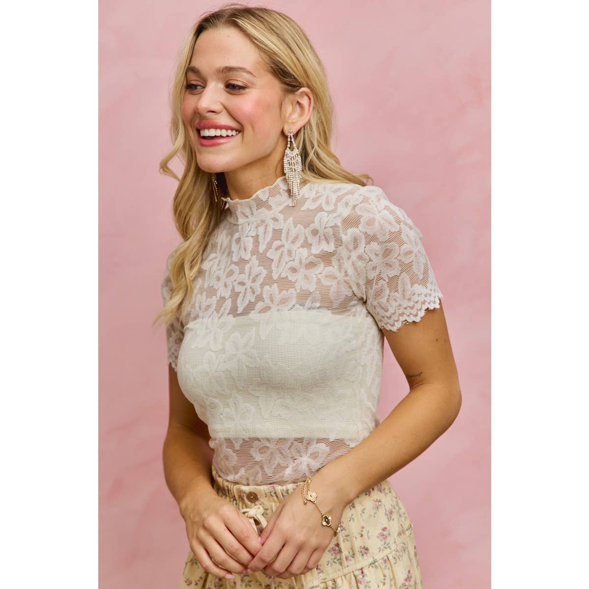 Floral Sheer Short Sleeve Top