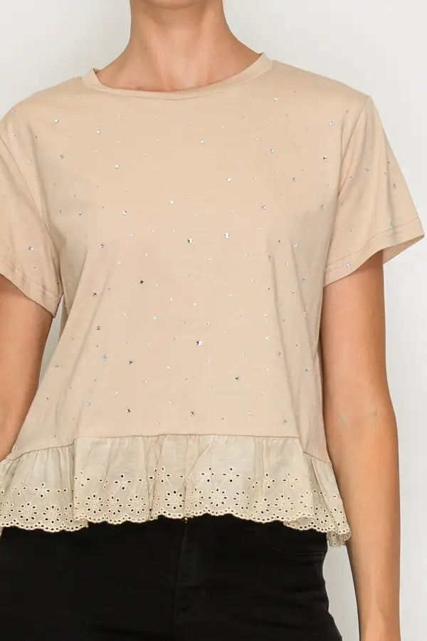 Simple Sparkle Eyelet Ruffle Top